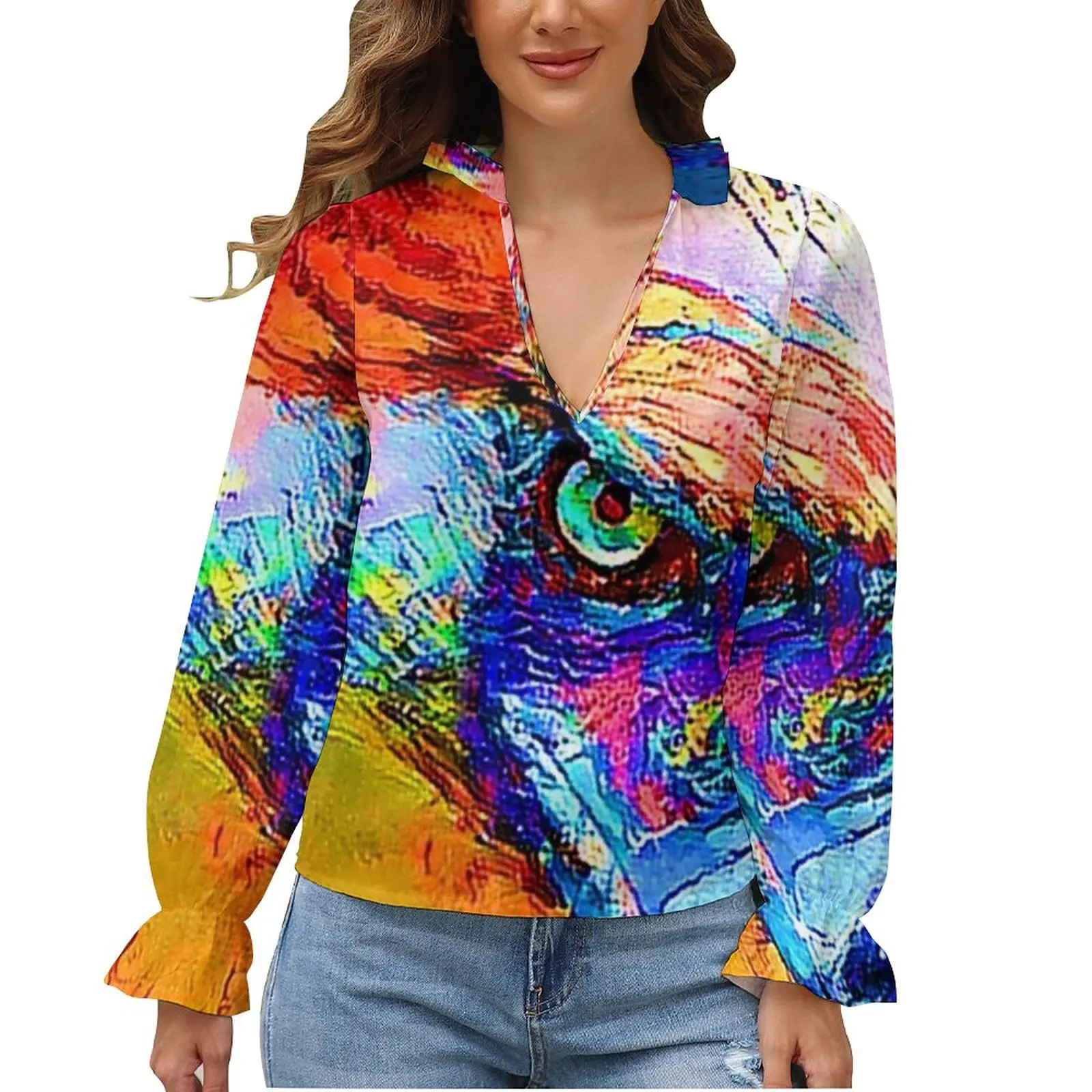 Cute Eagle Art Blouse Summer Colorful Funny Eagle Drawings Chiffon Blouses V Neck Long Sleeve Printed Shirt Hot Womens Cool Top
Cute Eagle Art Blouse Summer Colorful Funny Eagle Drawings Chiffon Blouses V Neck Long Sleeve Printed Shirt Hot Womens Cool Top