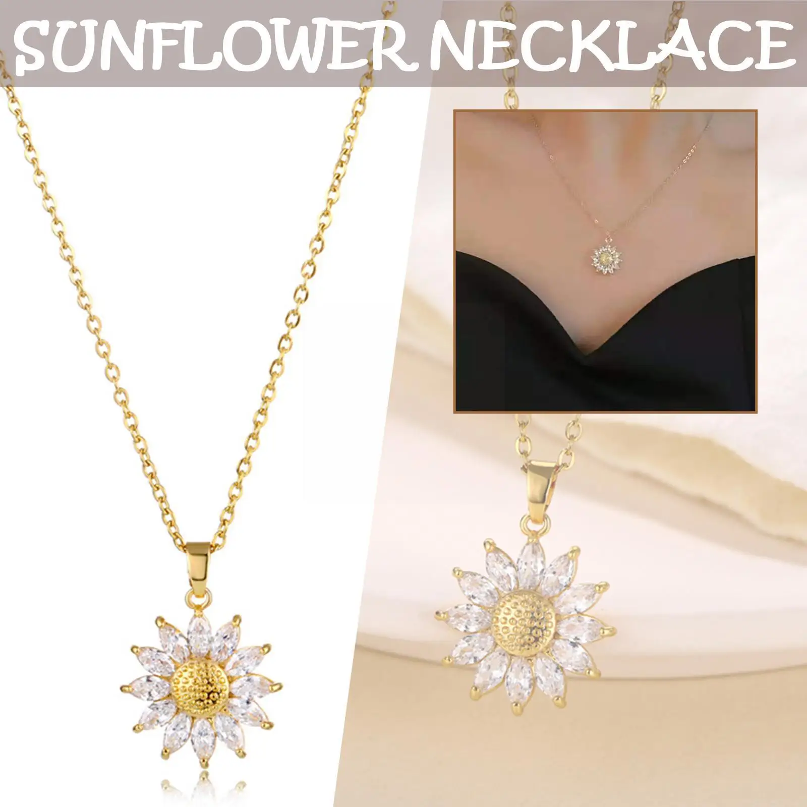 18K Gold Plated Stainless Steel Sunflower Pendant Necklace For Elegent Women Zircon Jewelry Gifts R0N6
18K Gold Plated Stainless Steel Sunflower Pendant Necklace For Elegent Women Zircon Jewelry Gifts R0N6