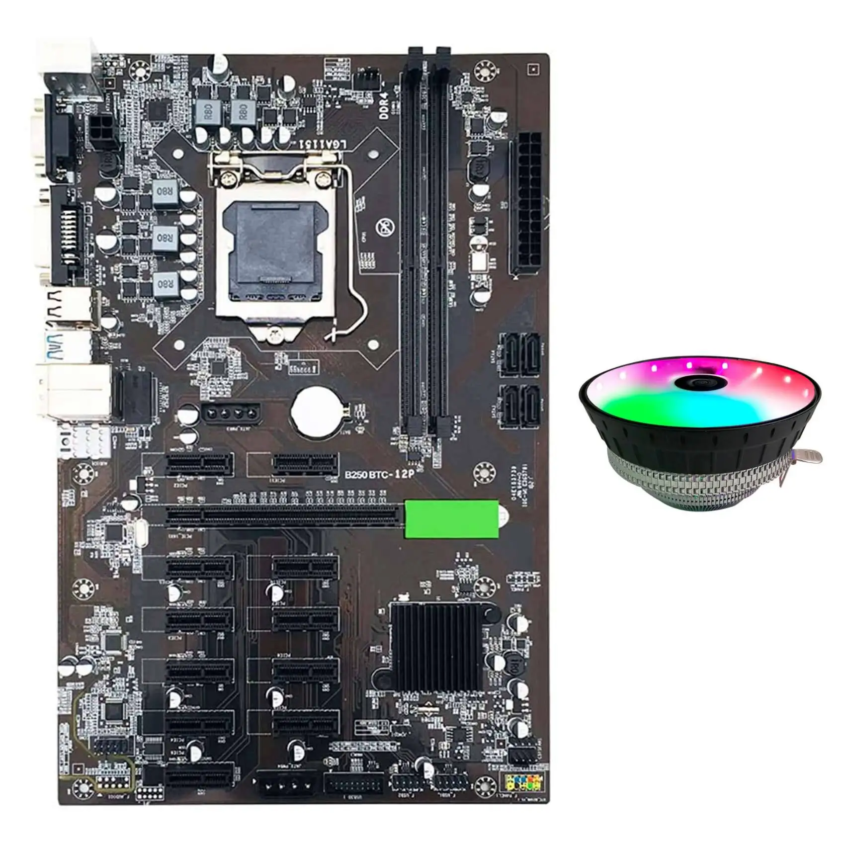 BTC B250 Miner Motherboard with RGB CPU Cooling Fan 12XGraphics Card Slot LGA 1151 DDR4 USB3.0 SATA3.0 for BTC Mining
BTC B250 Miner Motherboard with RGB CPU Cooling Fan 12XGraphics Card Slot LGA 1151 DDR4 USB3.0 SATA3.0 for BTC Mining