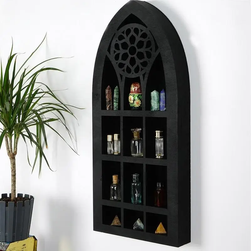 

Wall Hanging Moon Shelf Crystal Display Case Gothic Church Style Coffin Storage Rack Nail Polish Oil Spice Storage Shelf