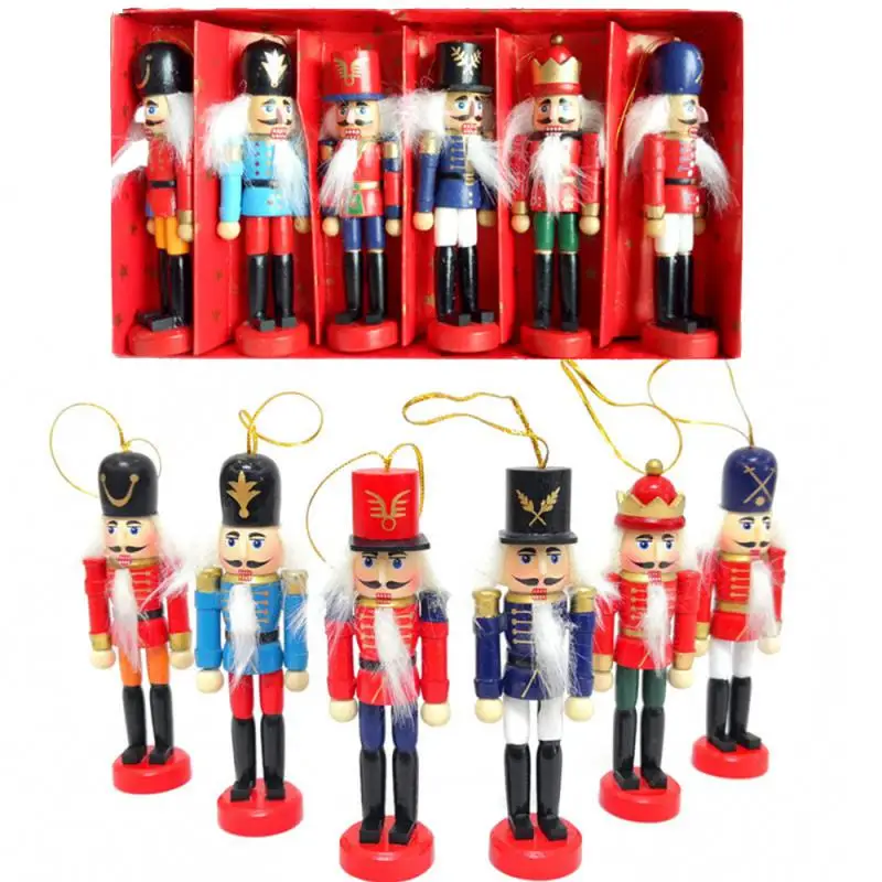 

6pc/set Christmas Ornaments Wooden Nutcracker Doll Soldier Miniature Figurines Vintage Handcraft Puppet New Year Christmas Decor