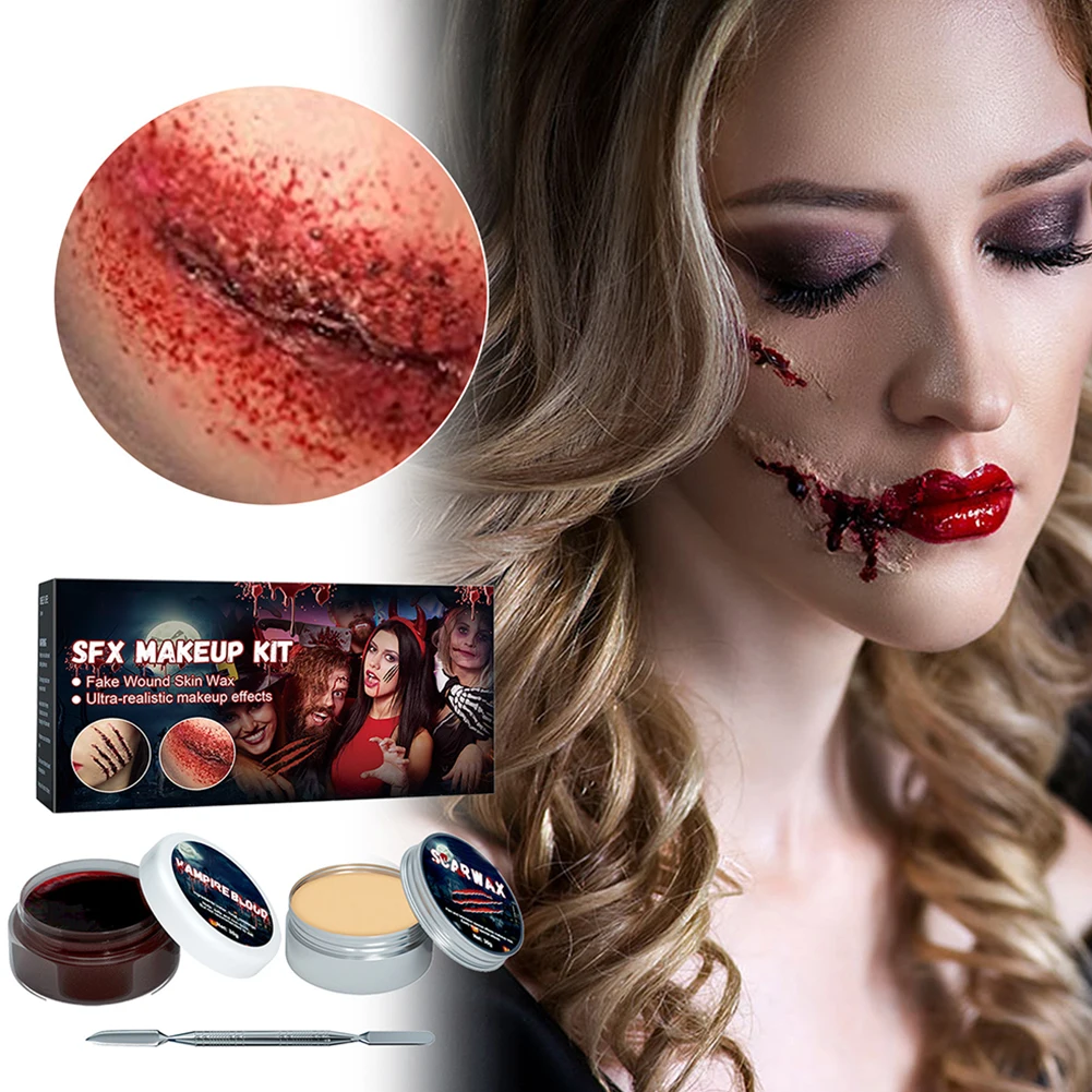 Halloween Makeup Kit with Spatula Scary Scars Wax Fake Blood Gel Makeup Cosmetic Horror Props for Masquerade Party Decoration
Halloween Makeup Kit with Spatula Scary Scars Wax Fake Blood Gel Makeup Cosmetic Horror Props for Masquerade Party Decoration
