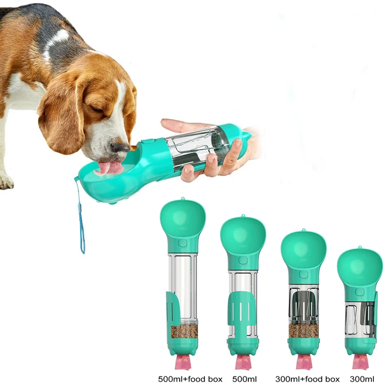 

Portable Multifunction Cat Dog Water Bottle Food Feeder For Big Dogs 3 in 1 Poop Dispenser Puppy Pet Travel Drinking Bowls 300ml