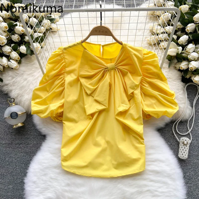 Nomikuma Blusas Mujer De Moda 2022 Summer Puff Sleeve Bowknot Patchwork Shirts for Women Elegant Sweet Fashion Blusa Feminina 
Nomikuma Blusas Mujer De Moda 2022 Summer Puff Sleeve Bowknot Patchwork Shirts for Women Elegant Sweet Fashion Blusa Feminina