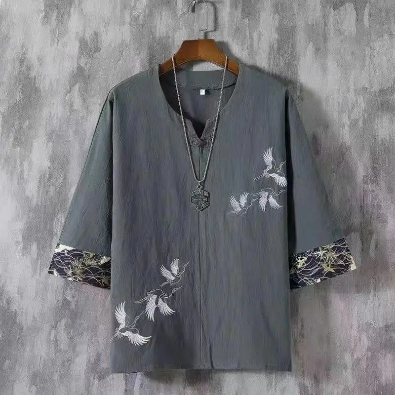 M-5XL Hanfu Men Half Sleeve Traditional Chinese Clothing For Men Crane Embroried Linen Blouse with Frog Buttons Summer Clothes
M-5XL Hanfu Men Half Sleeve Traditional Chinese Clothing For Men Crane Embroried Linen Blouse with Frog Buttons Summer Clothes