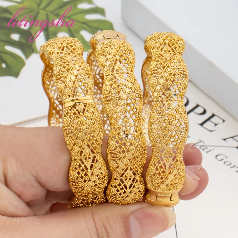

Dubai Gold Color Cuff Bangles For Women African Luxury Cuff Bangles Arabic Charm Ethiopian Bracelet Nigeria Wedding Jewelry Gift