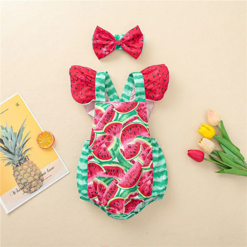 Breathable Baby Girls Outfit Suit Sweet Style Infant Summer Creative Watermelon Printing Fly Sleeve Romper + Bow Headwear
Breathable Baby Girls Outfit Suit Sweet Style Infant Summer Creative Watermelon Printing Fly Sleeve Romper + Bow Headwear