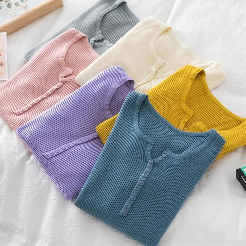 2022 Spring New Button O Neck Sweater Women Basic Slim Fit Solid Knit Sweaters Pullovers Long Sleeve Women's Jumper
2022 Spring New Button O Neck Sweater Women Basic Slim Fit Solid Knit Sweaters Pullovers Long Sleeve Women's Jumper