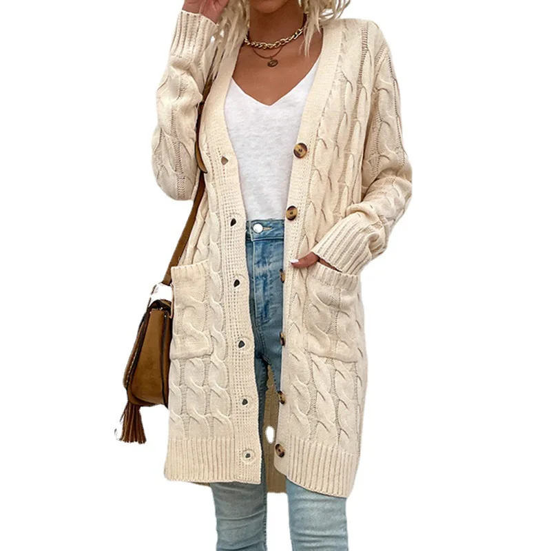 2023 Autumn and Winter Women's Cardigan Sweater New Long Coat Twisted Rope Solid Color Knitted Sweaters Women
2023 Autumn and Winter Women's Cardigan Sweater New Long Coat Twisted Rope Solid Color Knitted Sweaters Women
