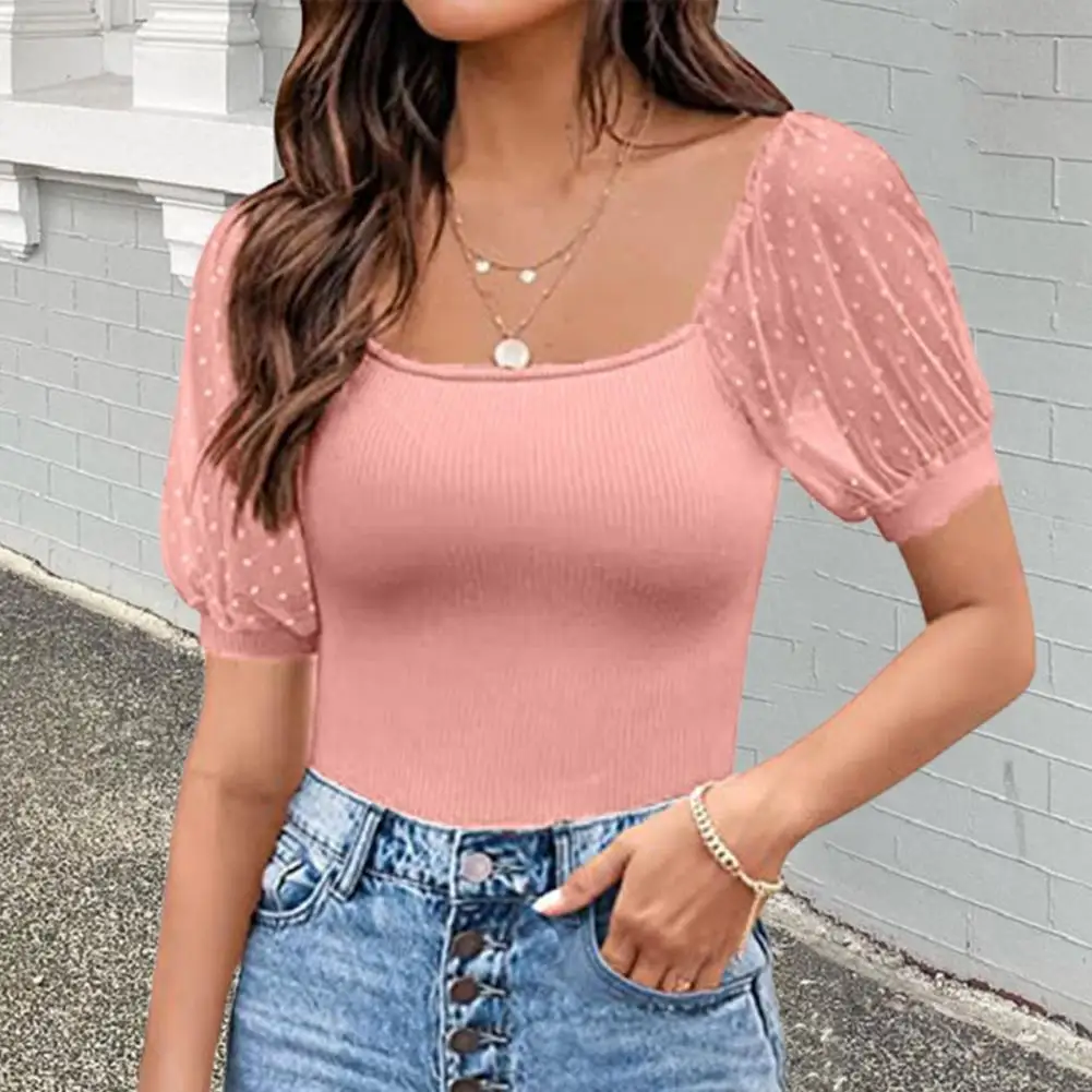 Lady T-shirt Square Neck Summer Blouse Breathable Daily Wear Chic Elastic Women T-shirt
Lady T-shirt Square Neck Summer Blouse Breathable Daily Wear Chic Elastic Women T-shirt