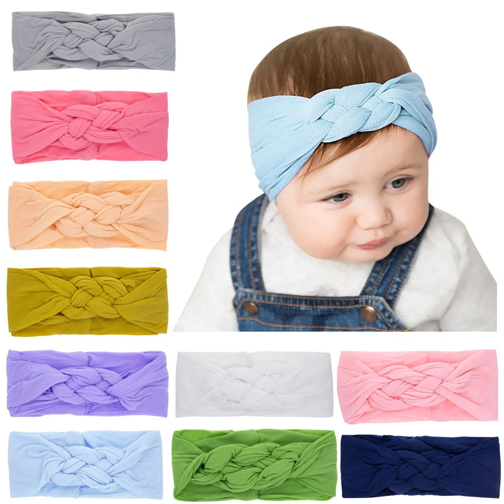 

New Braided Nylon Baby Headbands For Girls Twisted Top Cross Knot Headwraps Turban Elastic Soft Hairbands Hair Accessories