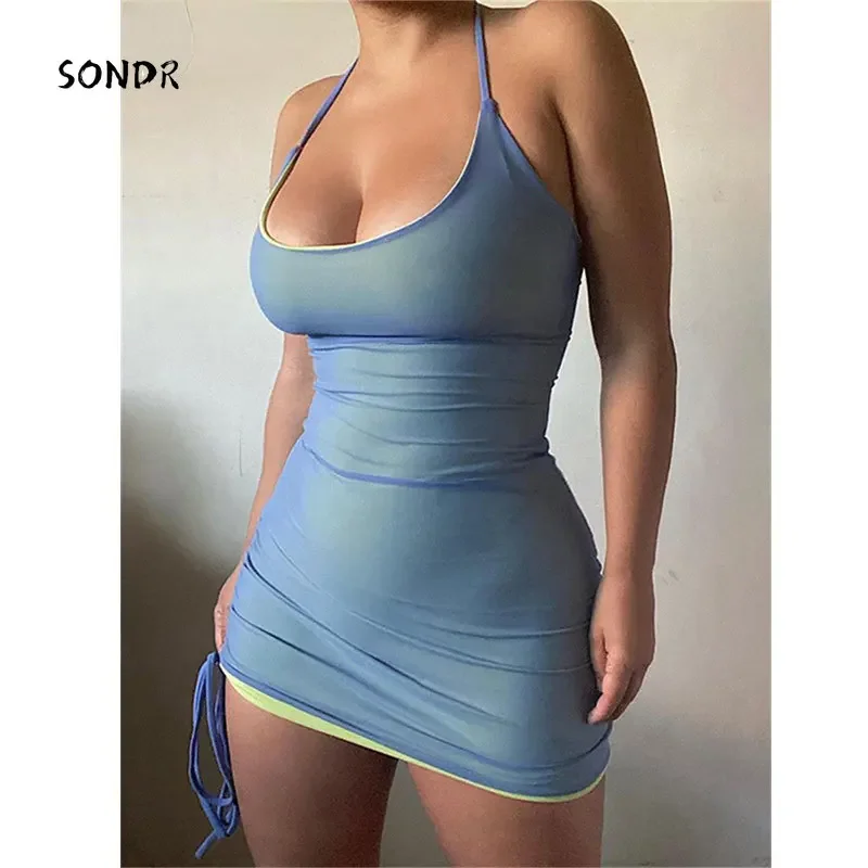 Solid Color Drawstring Party Wrap Dress Women Sling Sleeveless Halter Bodycon Club Wear Fashion Summer Sexy Basic Mini Dresses
Solid Color Drawstring Party Wrap Dress Women Sling Sleeveless Halter Bodycon Club Wear Fashion Summer Sexy Basic Mini Dresses