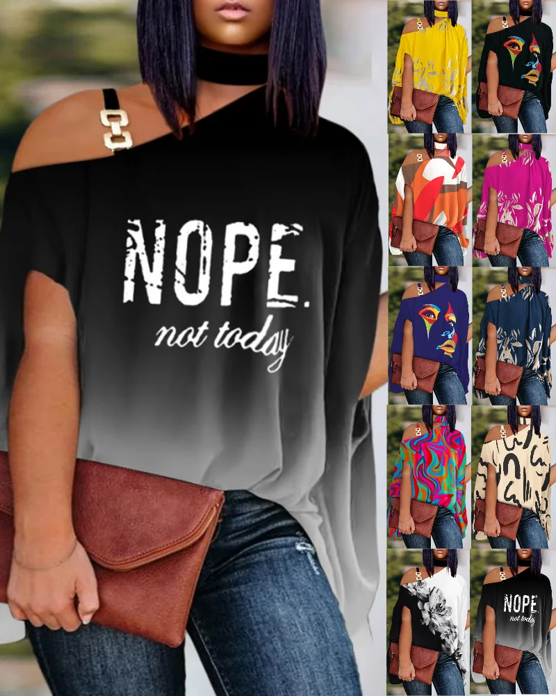 Women Tops Sexy Off Shoulder Summer T-Shirts Casual Letter Print T-Shirt Short Sleeve Hang neck Pullovers Tops Ladies Street Tee
Women Tops Sexy Off Shoulder Summer T-Shirts Casual Letter Print T-Shirt Short Sleeve Hang neck Pullovers Tops Ladies Street Tee