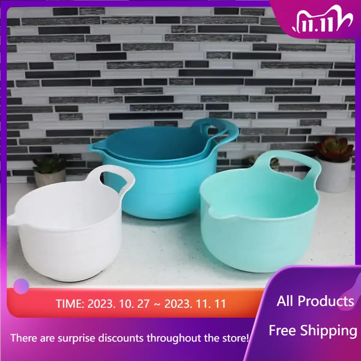 

4 Piece Plastic Nesting Bowls with Pouring Spout and Handle, Salad Bowl , Mixing Bowl , Bowls Fast Transportation Sales Promotio