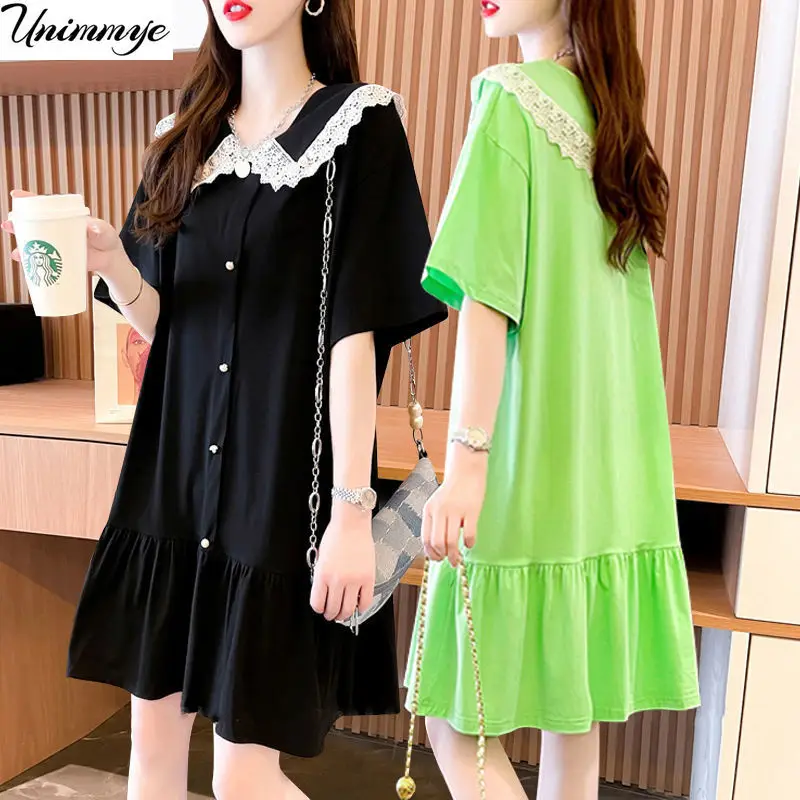 Женское винтажное платье-футболка, черное свободное платье с высокой талией и коротким рукавом, модель J315 в Корейском стиле на лето 
Женское винтажное платье-футболка, черное свободное платье с высокой талией и коротким рукавом, модель J315 в Корейском стиле на лето