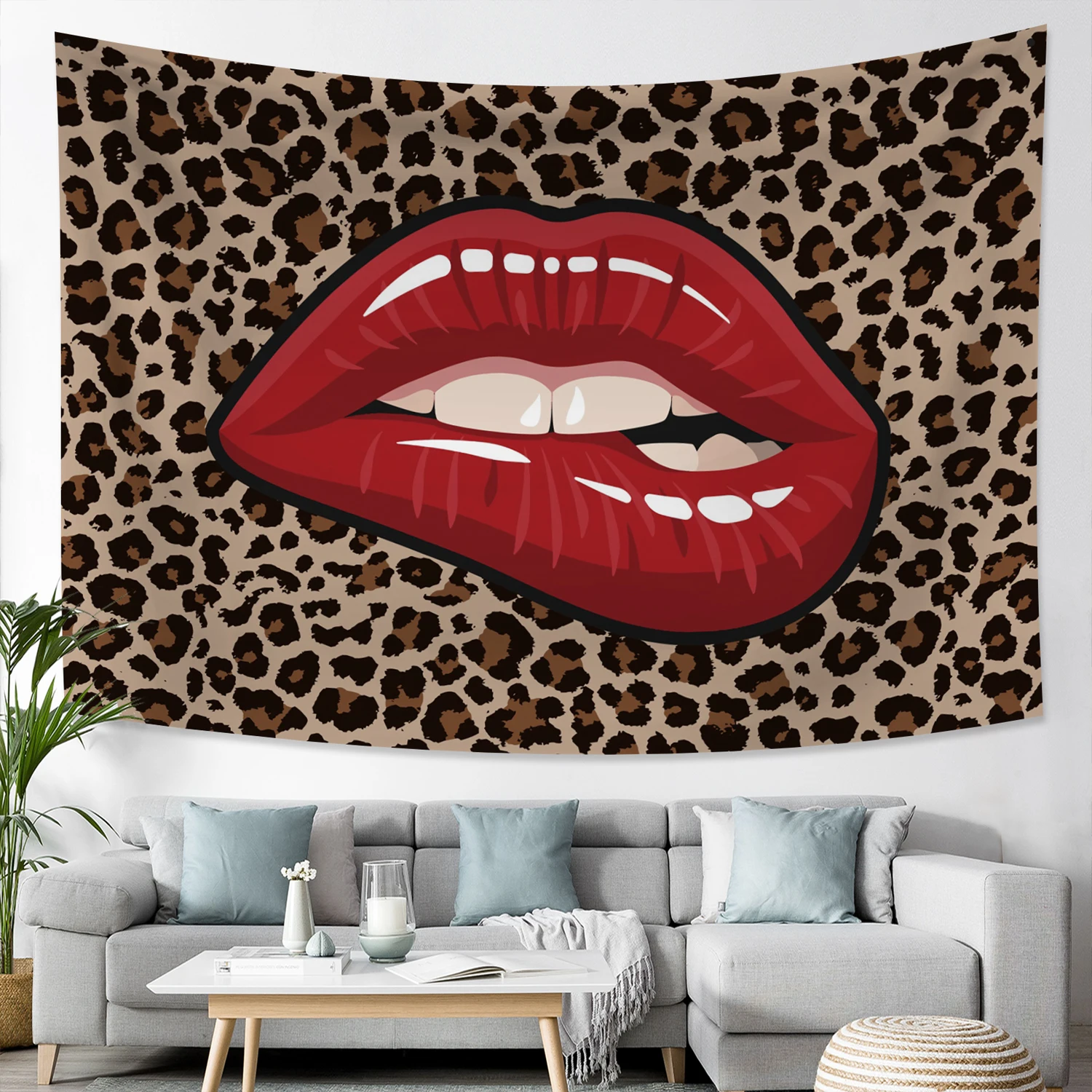 

Tapestry Sexy Biting Lips Home Decor Tapestry Wall Hanging for Bedroom Living Room Dorm, 60WX40H Inches, 37Wx27H Inches