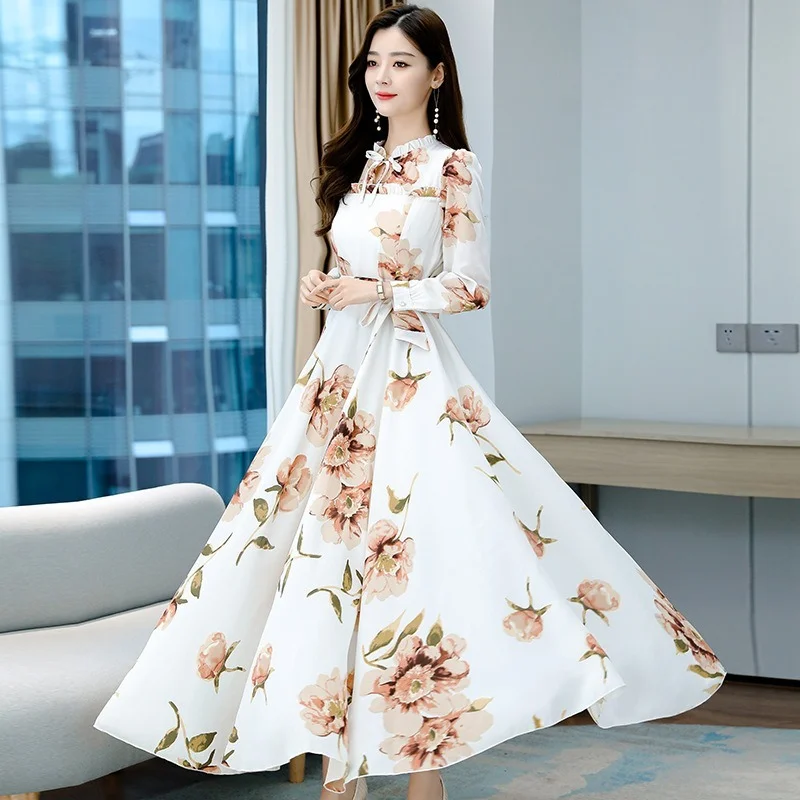 Elegant Lady High Waist Chiffon Floral Dresses Autumn 2022 Women Long Sleeve O-neck Boho Maxi Evening Party Dress Beach Style
Elegant Lady High Waist Chiffon Floral Dresses Autumn 2022 Women Long Sleeve O-neck Boho Maxi Evening Party Dress Beach Style