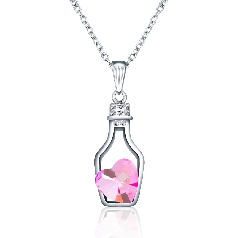 Exquisite Wishing Bottle Pendant Necklace Pink Blue Shiny Crystal Love Heart Hollow Drift Bottle Necklaces for Women Wholesale 
Exquisite Wishing Bottle Pendant Necklace Pink Blue Shiny Crystal Love Heart Hollow Drift Bottle Necklaces for Women Wholesale