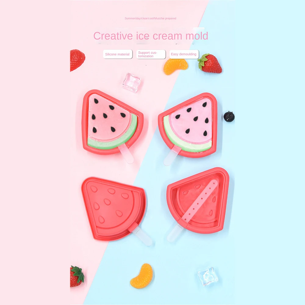 

Summer Fruit Series Watermelon Mold Creative Silicone Ice Cream Mold with PP Cover Homemade Popsicle Tray Kitchen Accessories