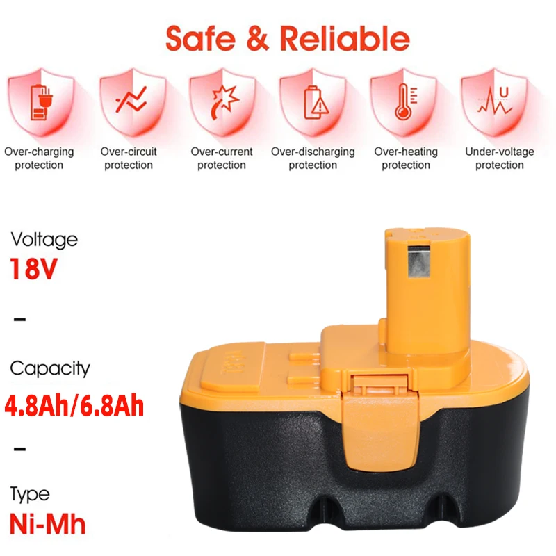 4.8Ah P100 P101 Cordless Drill Screwdriver Tools 18V Battery for Ryobi C CDI CID P Series Ni-Mh Replacement Rechargeable
4.8Ah P100 P101 Cordless Drill Screwdriver Tools 18V Battery for Ryobi C CDI CID P Series Ni-Mh Replacement Rechargeable