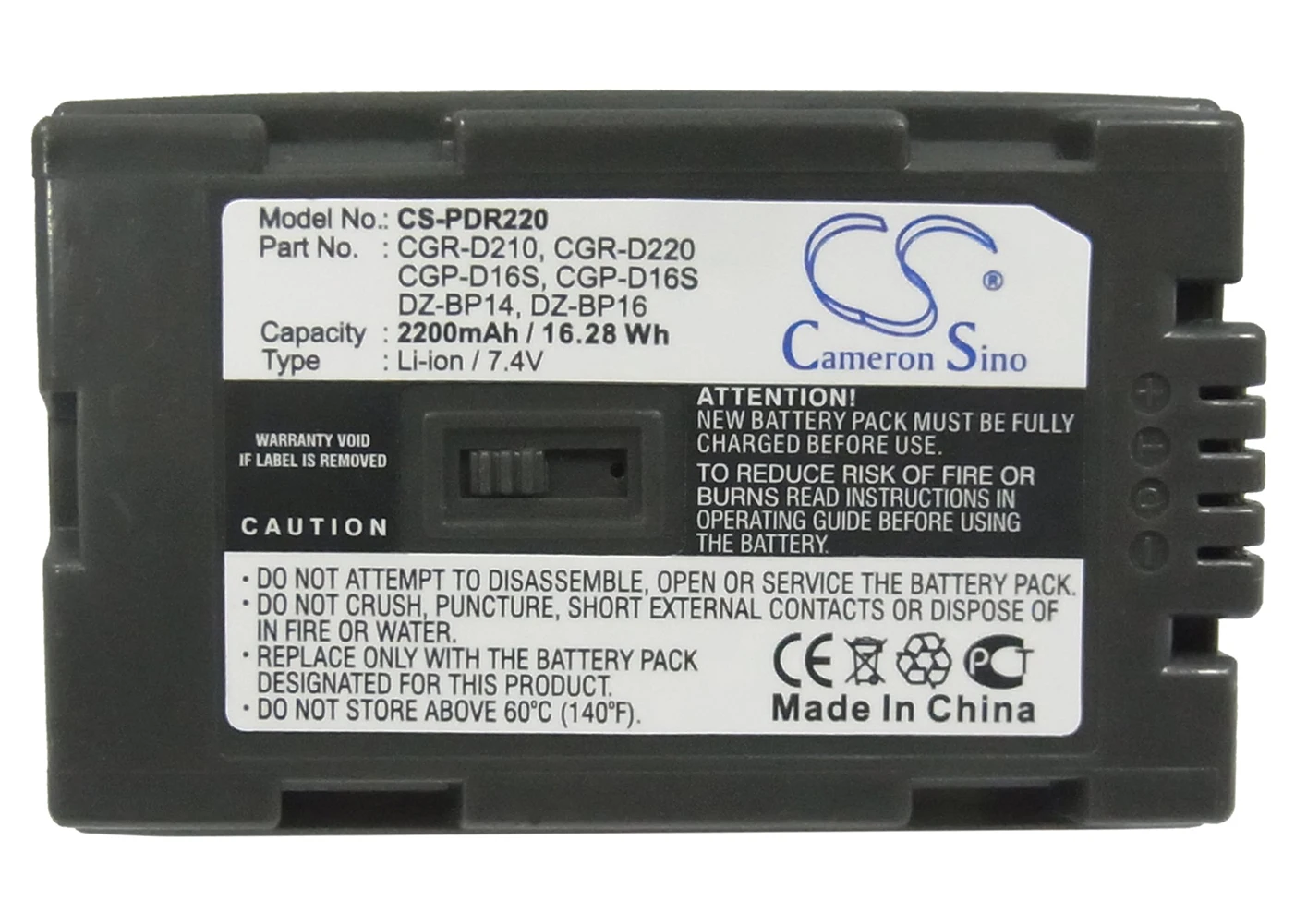 Cameron Sino 2200mA Battery for Panasonic CGR-D16SE/1B,CGR-D220A/1B,CGR-D220E/1B,NVDA1B,NV-DA1B CGP-D16S,CGR-D210,CGR-D220
Cameron Sino 2200mA Battery for Panasonic CGR-D16SE/1B,CGR-D220A/1B,CGR-D220E/1B,NVDA1B,NV-DA1B CGP-D16S,CGR-D210,CGR-D220