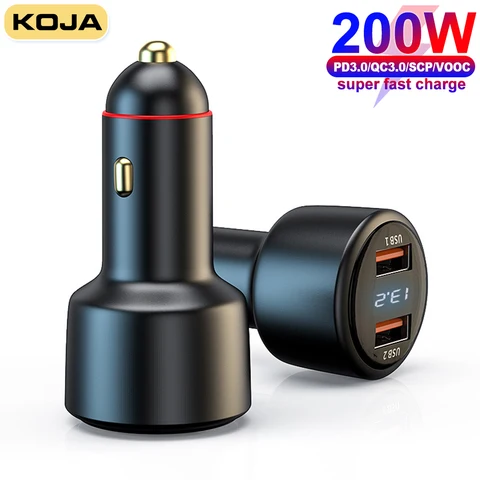 KOJA 200 Вт USB автомобильное зарядное устройство Быстрая зарядка QC3.0 цифровой дисплей Супер быстрая зарядка адаптер для IPhone Xiaomi Samsung HUAWEI телефон