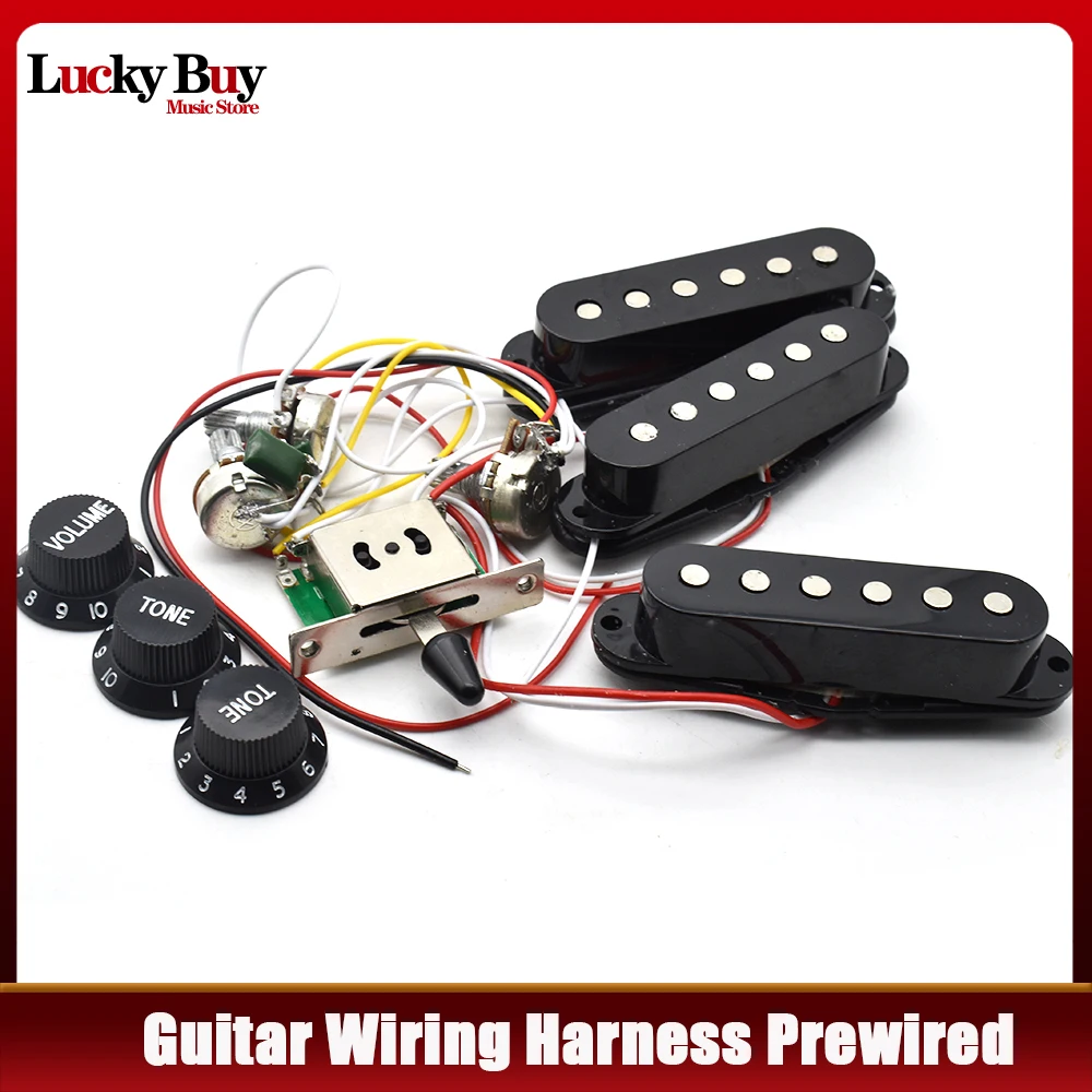 

Electric Guitar Pickup Wiring Harness Prewired 5-way Switch 2T1V Multi Type Pickup for ST Electric Guitar Black-White