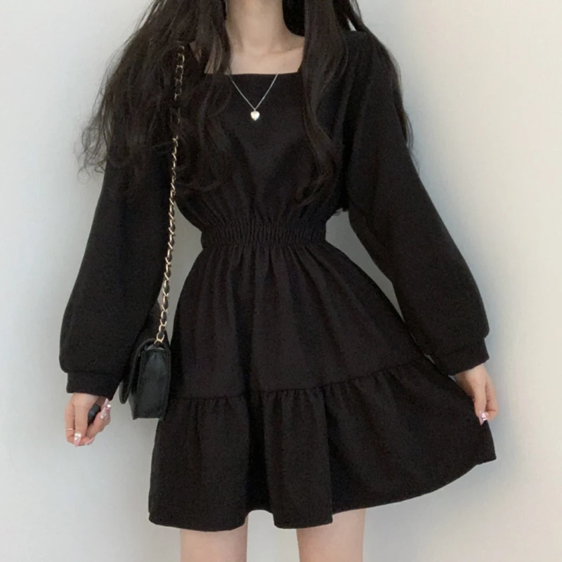 Women Long Sleeve Black Dresses Square Collar A-Line Sweet Vintage Design High Waist Mini Length Soft Korean Elegant
Women Long Sleeve Black Dresses Square Collar A-Line Sweet Vintage Design High Waist Mini Length Soft Korean Elegant