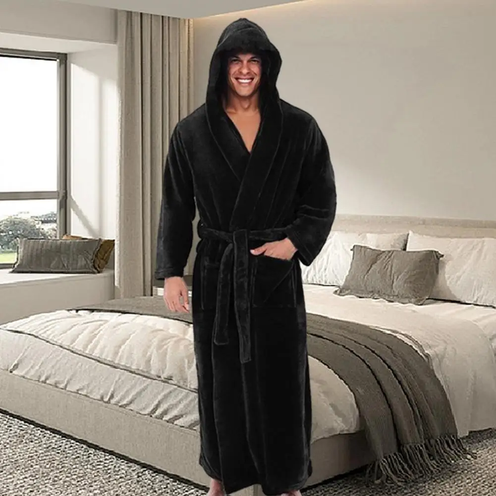 

Plush Bathrobe Soft Absorbent Men's Hooded Bathrobes with Adjustable Belt Pockets Stay Cozy Stylish After Every Shower Quick Dry