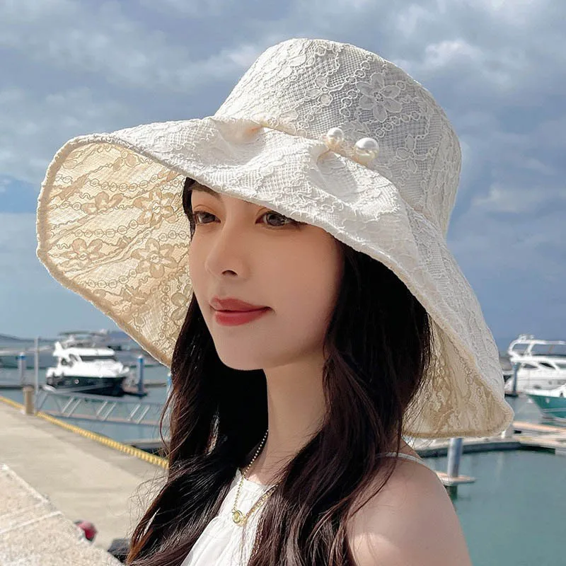 Summer New Lace Pearl Hat Outdoor Beach Cap Fashion Women Breathable Big Brim Sun Hat Adult UV Protection Sunscreen Bucket Hat
Summer New Lace Pearl Hat Outdoor Beach Cap Fashion Women Breathable Big Brim Sun Hat Adult UV Protection Sunscreen Bucket Hat