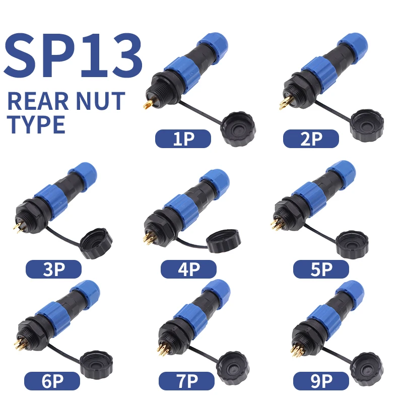 

IP68 Waterproof Aviation Plug Socket Sp13 Industrial Connector Male And Female Butt Nut Flange 1/2/3/4/5/6/7/9 pin Rear Nut