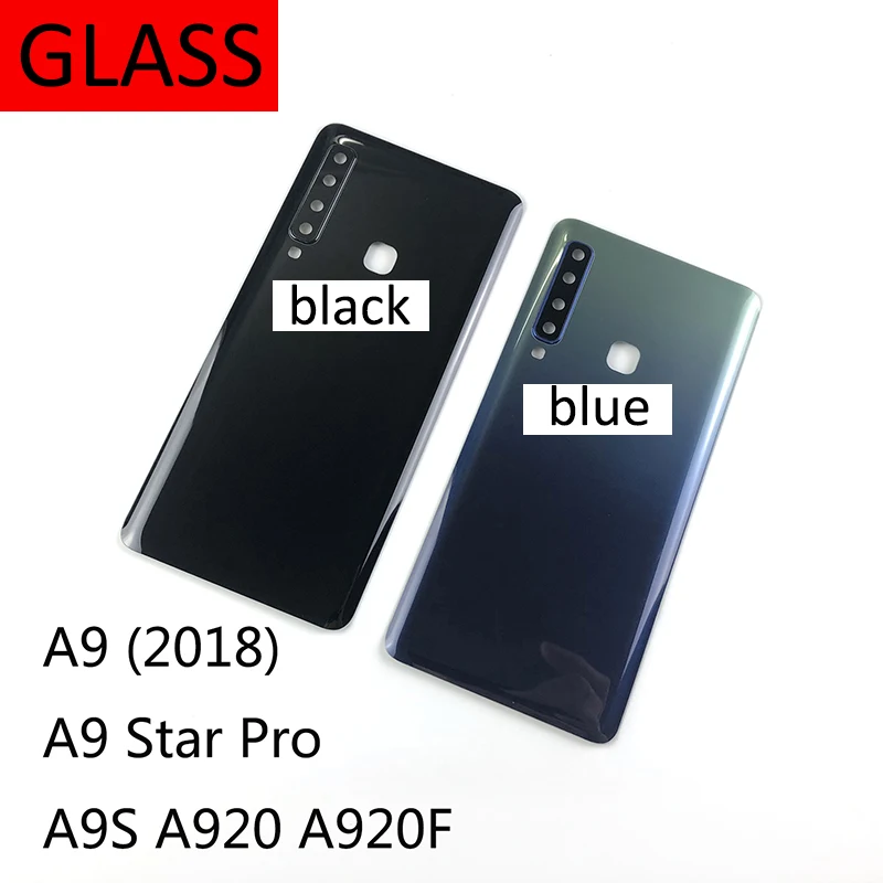 

Крышка батарейного отсека для Samsung Galaxy A9 2018 A9 Star Pro A9S A920 A920F задняя крышка стеклянный корпус + крышка объектива камеры + наклейка