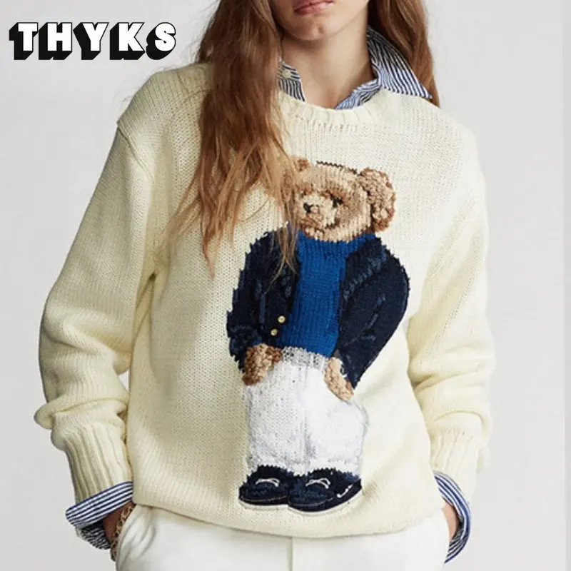 Свитер с мультяшным мишкой RL Bear для мужчин и женщин, вязаные свитера из хлопка с мультяшной вышивкой, повседневный Свободный пуловер в стиле... 
Свитер с мультяшным мишкой RL Bear для мужчин и женщин, вязаные свитера из хлопка с мультяшной вышивкой, повседневный Свободный пуловер в стиле...