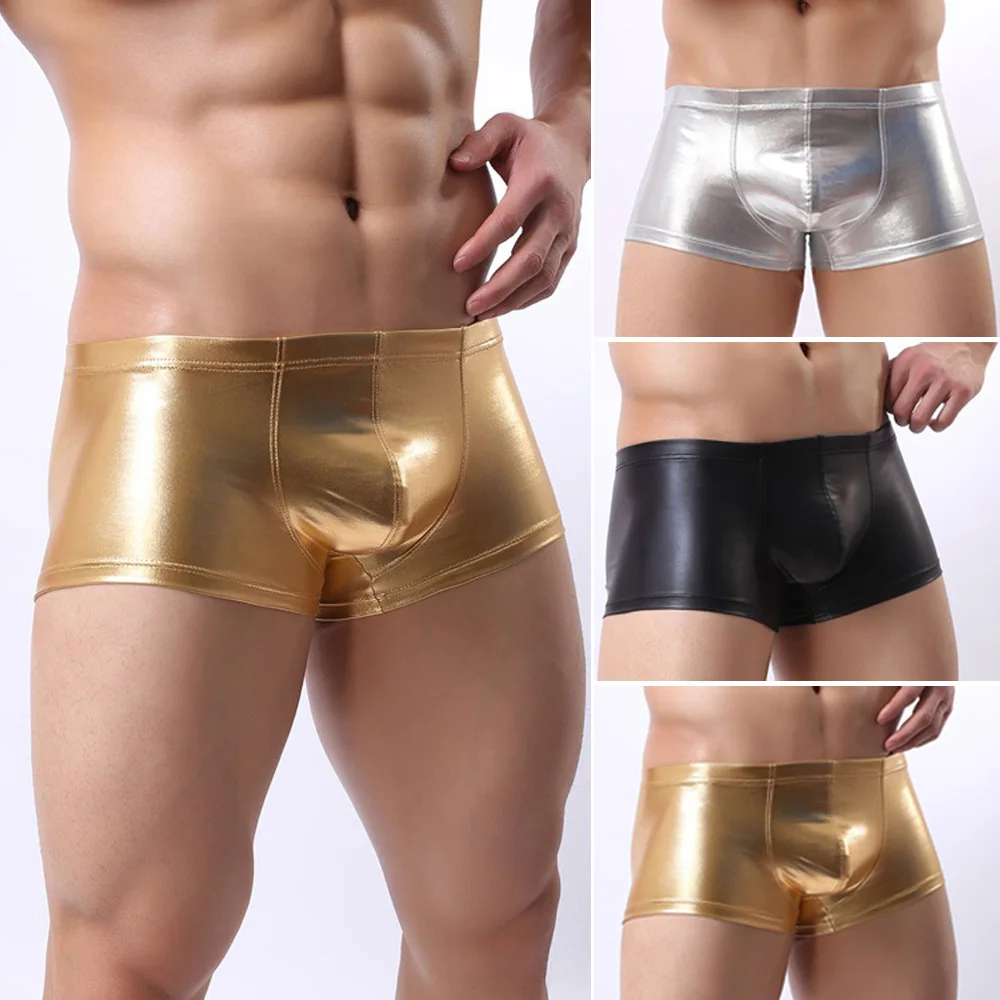 Gold Leather Boxers Men Underwear Sexy U Convex Boxer Shorts Gay Lingerie Night Clubwear Male Underpants Men Silver Trunks
Gold Leather Boxers Men Underwear Sexy U Convex Boxer Shorts Gay Lingerie Night Clubwear Male Underpants Men Silver Trunks