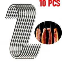 10Pcs/Set Stainless Steel S Hooks with Sharp Tip Utensil Meat Clothes Hanger Hanging Hooks for Butcher Shop Kitchen Baking Tools