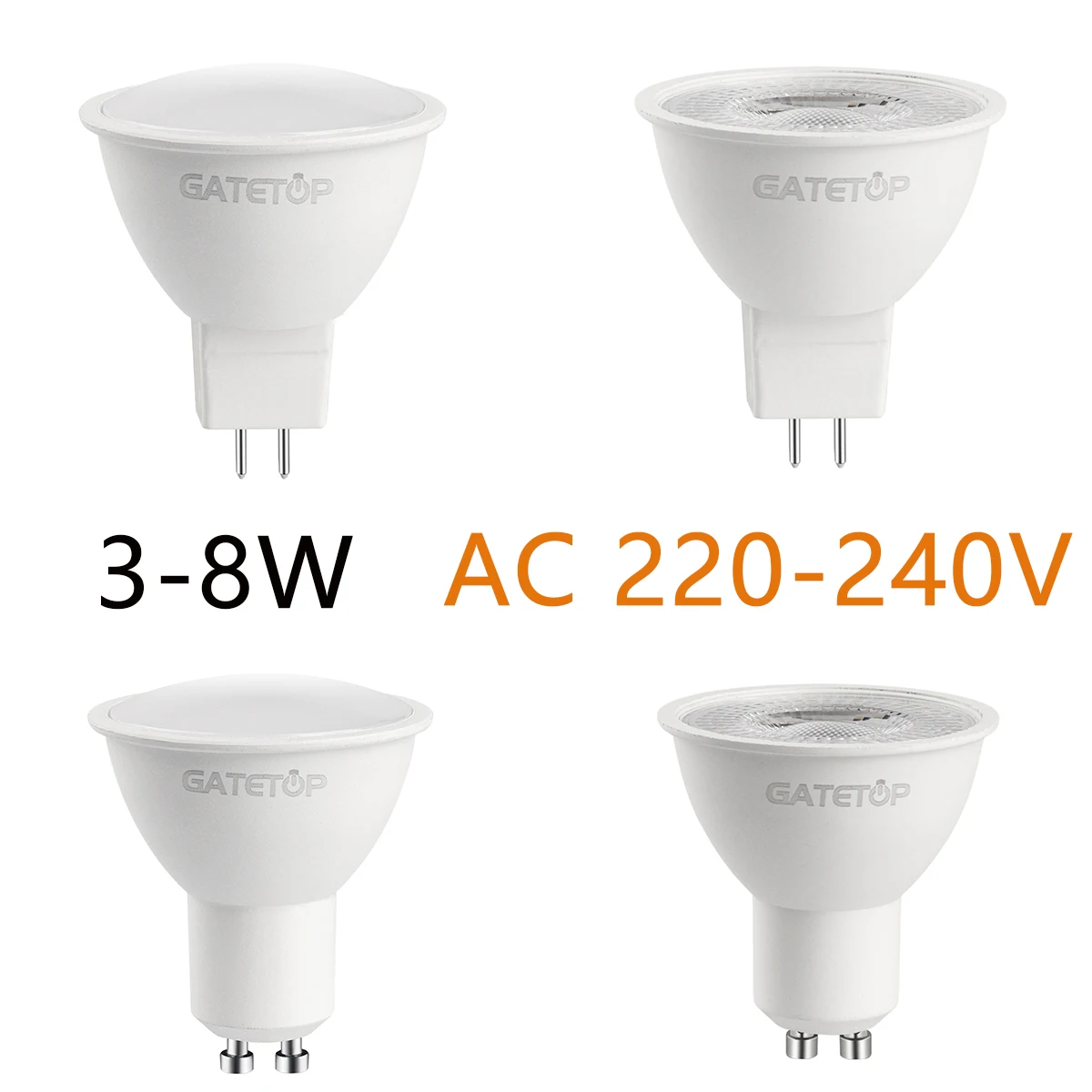 

LED spotlight GU10 GU5.3 AC220V high luminous efficiency, no flicker, warm white light 3W-8W, can replace 20W 50W halogen lamp