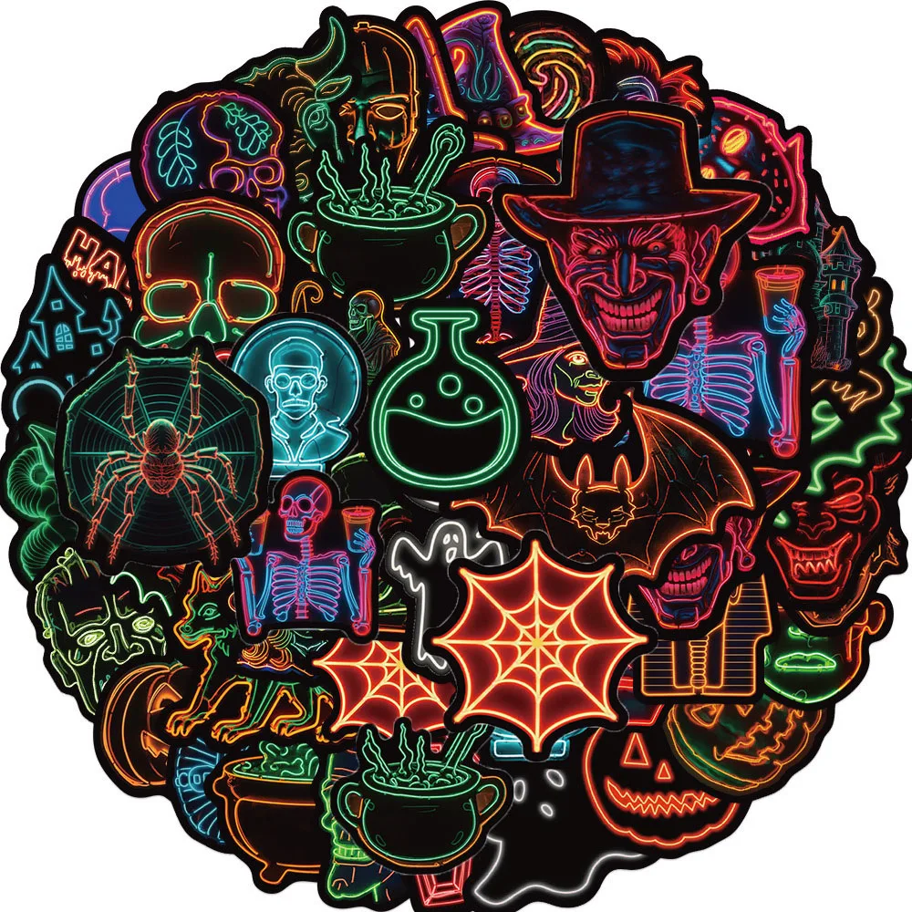 

10/50Pcs Cartoon Horror Halloween Neon Varied Graffiti Stickers Phone Notebook Travel Luggage Scrapbooking DIY Comics Party Gift