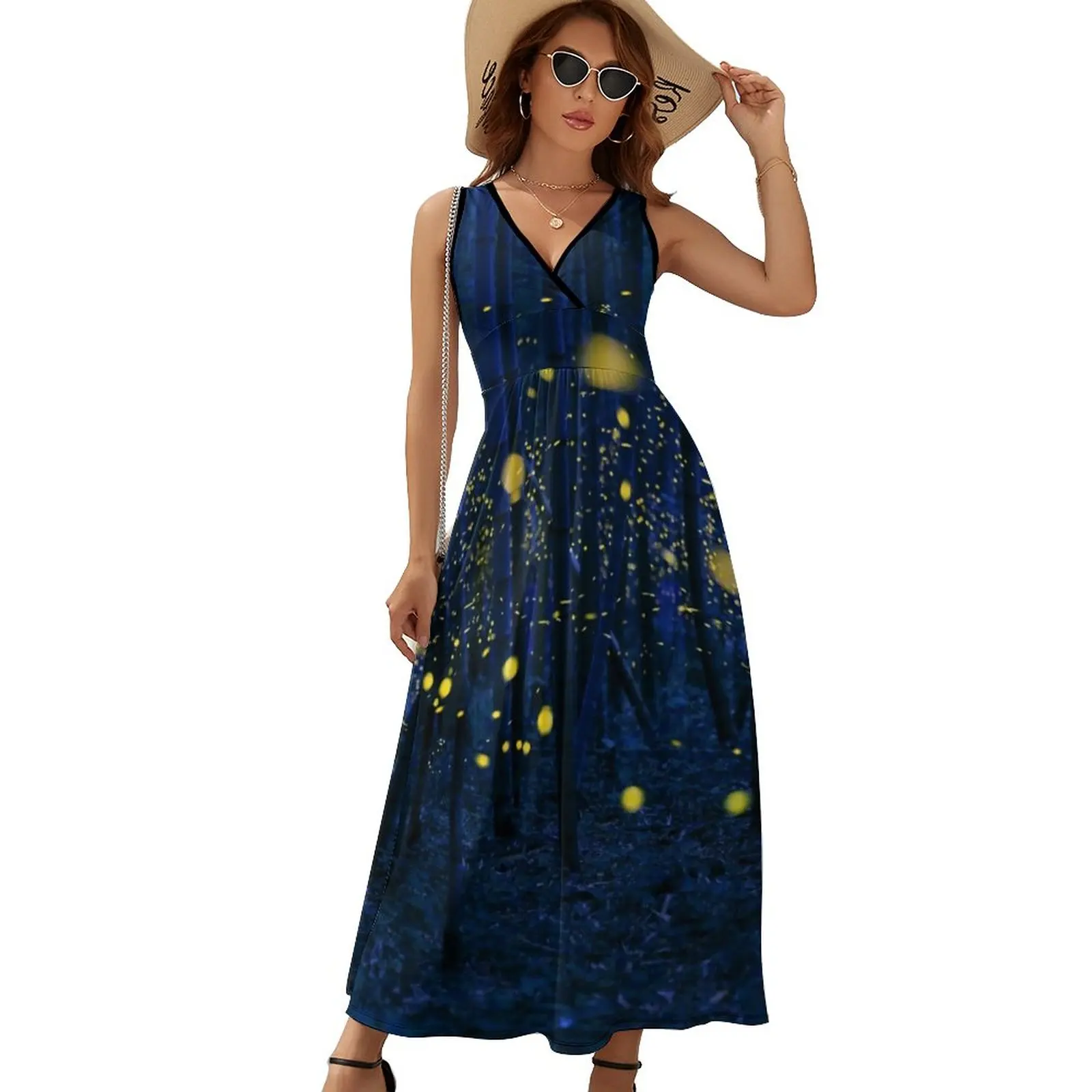 Night Forest Dress Fireflies Print Elegant Maxi Dress V Neck Boho Beach Long Dresses Sleeveless Street Fashion Oversized Vestido
Night Forest Dress Fireflies Print Elegant Maxi Dress V Neck Boho Beach Long Dresses Sleeveless Street Fashion Oversized Vestido