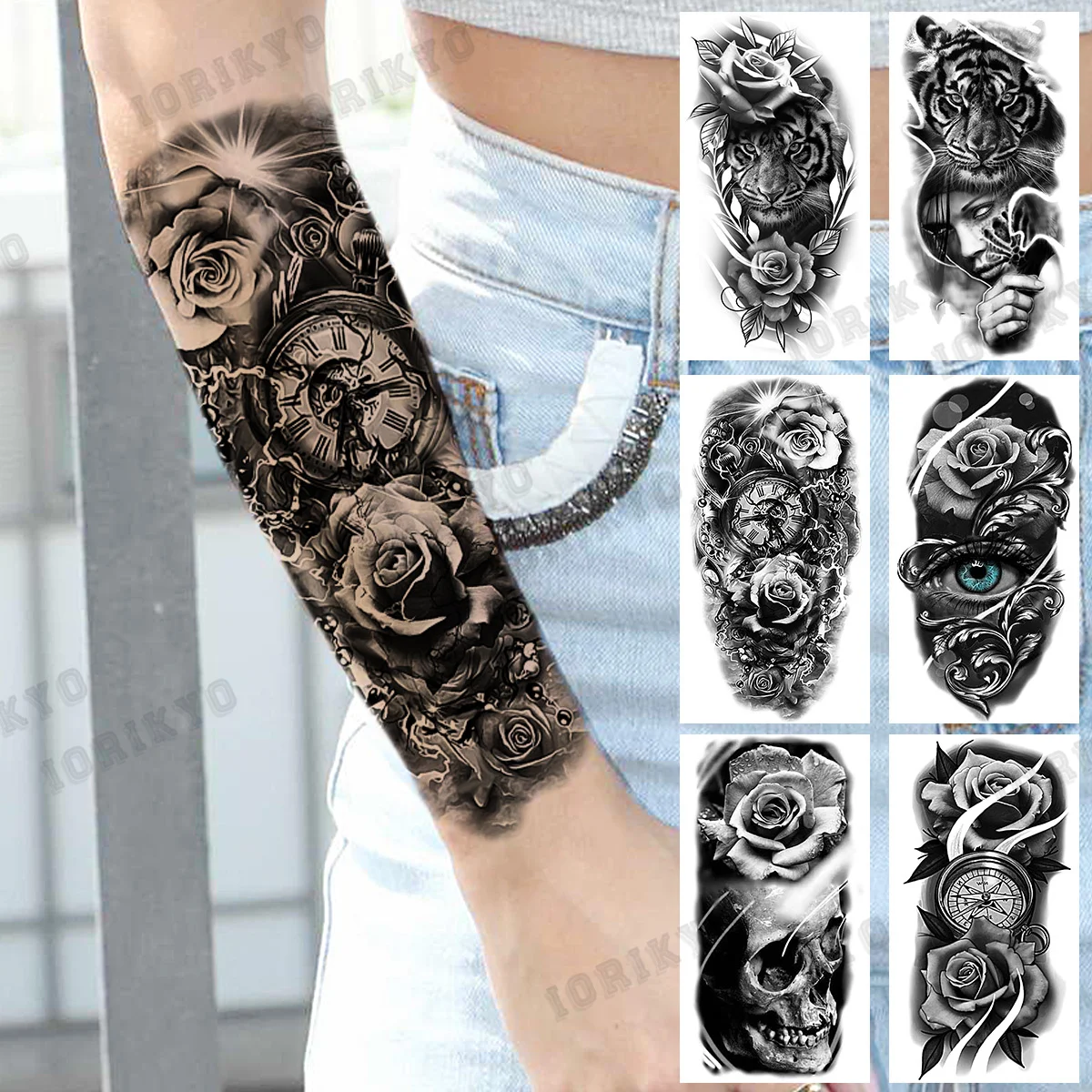 Black Compass Rose Flower Temporary Tattoos For Women Adult Girl Skull Tiger Eyes Fake Tattoo Realistic Body Art Painting Tatoos
Black Compass Rose Flower Temporary Tattoos For Women Adult Girl Skull Tiger Eyes Fake Tattoo Realistic Body Art Painting Tatoos