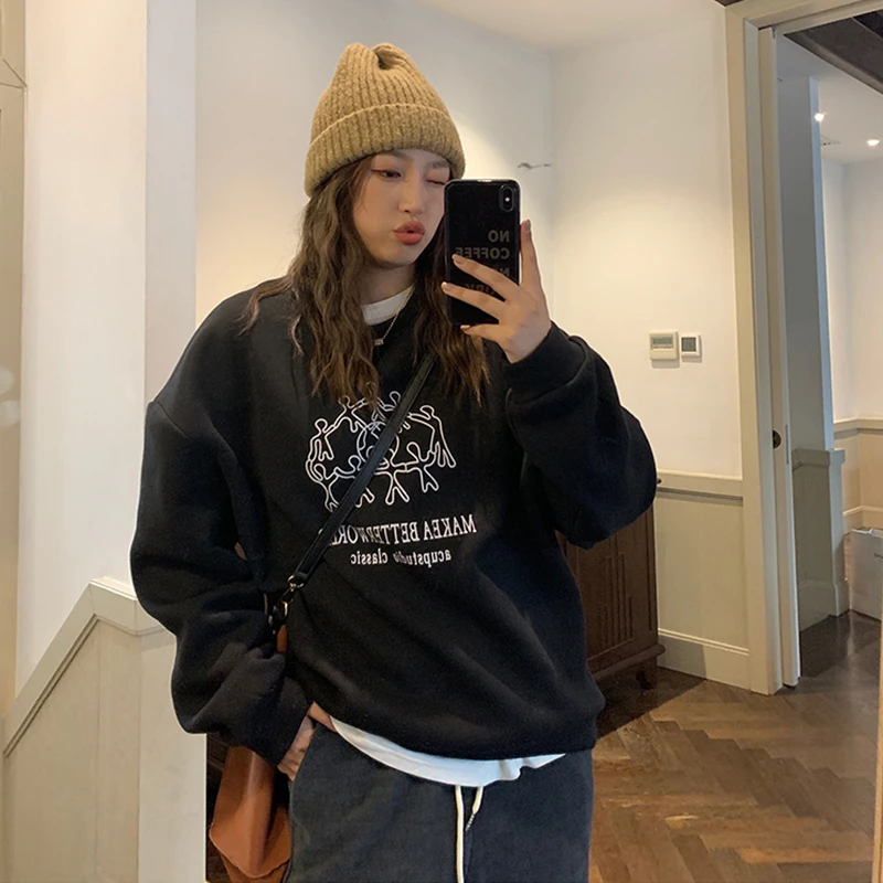 Women Autumn Winter Korean Long Sleeve O-Neck Pullover Hooded Loose Harajuku Streetwear Sweatshirts Letter Printing Hoodies
Women Autumn Winter Korean Long Sleeve O-Neck Pullover Hooded Loose Harajuku Streetwear Sweatshirts Letter Printing Hoodies