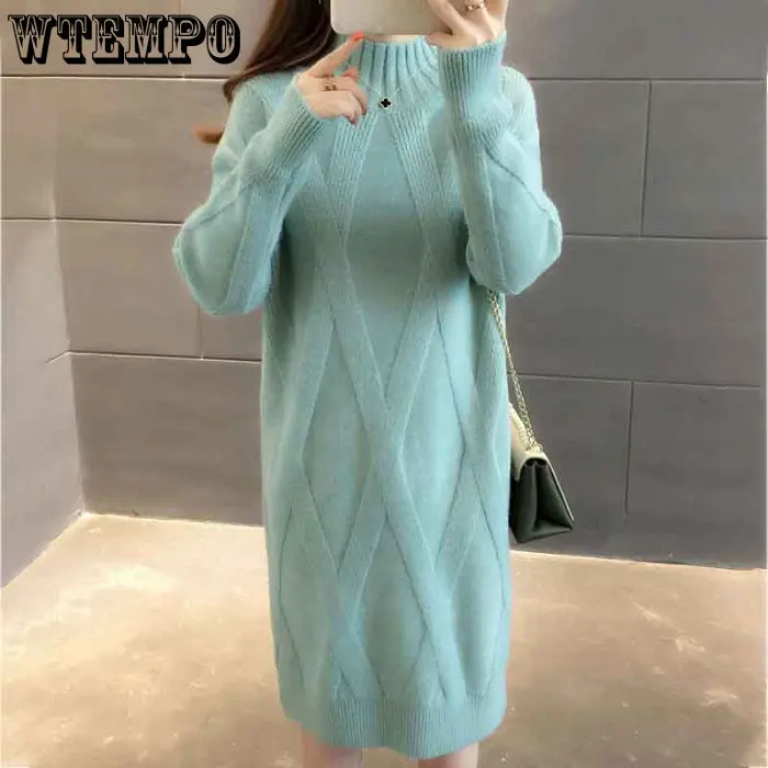 WTEMPO Half Turtleneck Knitting Dress Women's Loose Korean Style Autumn and Winter Medium Long Thickened Knitwear Solid Dresses
WTEMPO Half Turtleneck Knitting Dress Women's Loose Korean Style Autumn and Winter Medium Long Thickened Knitwear Solid Dresses