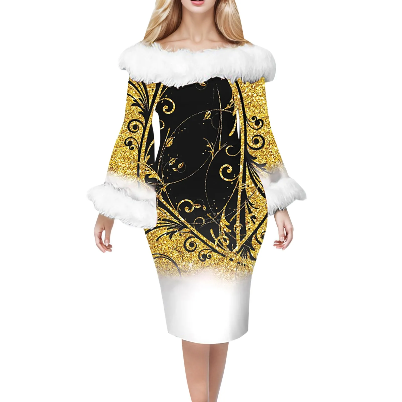 Women's Sexy Slim Print Off Shoulder Dress 2023 Autumn New Christmas Dress Women's Flare Sleeve Slash Neck Plush Dress
Women's Sexy Slim Print Off Shoulder Dress 2023 Autumn New Christmas Dress Women's Flare Sleeve Slash Neck Plush Dress