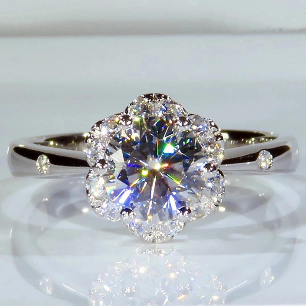 

Женское кольцо из белого золота 14 к Au585, женское кольцо с круглым цветком диаметром 1, 2, 3, 4, 5 карат, обручальное кольцо для свадьбы, вечеринки, юбилея
