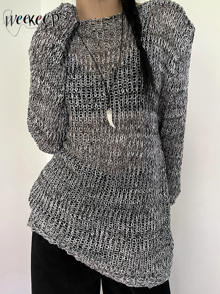 Женский вязаный свитер с круглым вырезом Weekeep, серый пуловер свободного кроя с длинным рукавом, корейская модная одежда
Женский вязаный свитер с круглым вырезом Weekeep, серый пуловер свободного кроя с длинным рукавом, корейская модная одежда