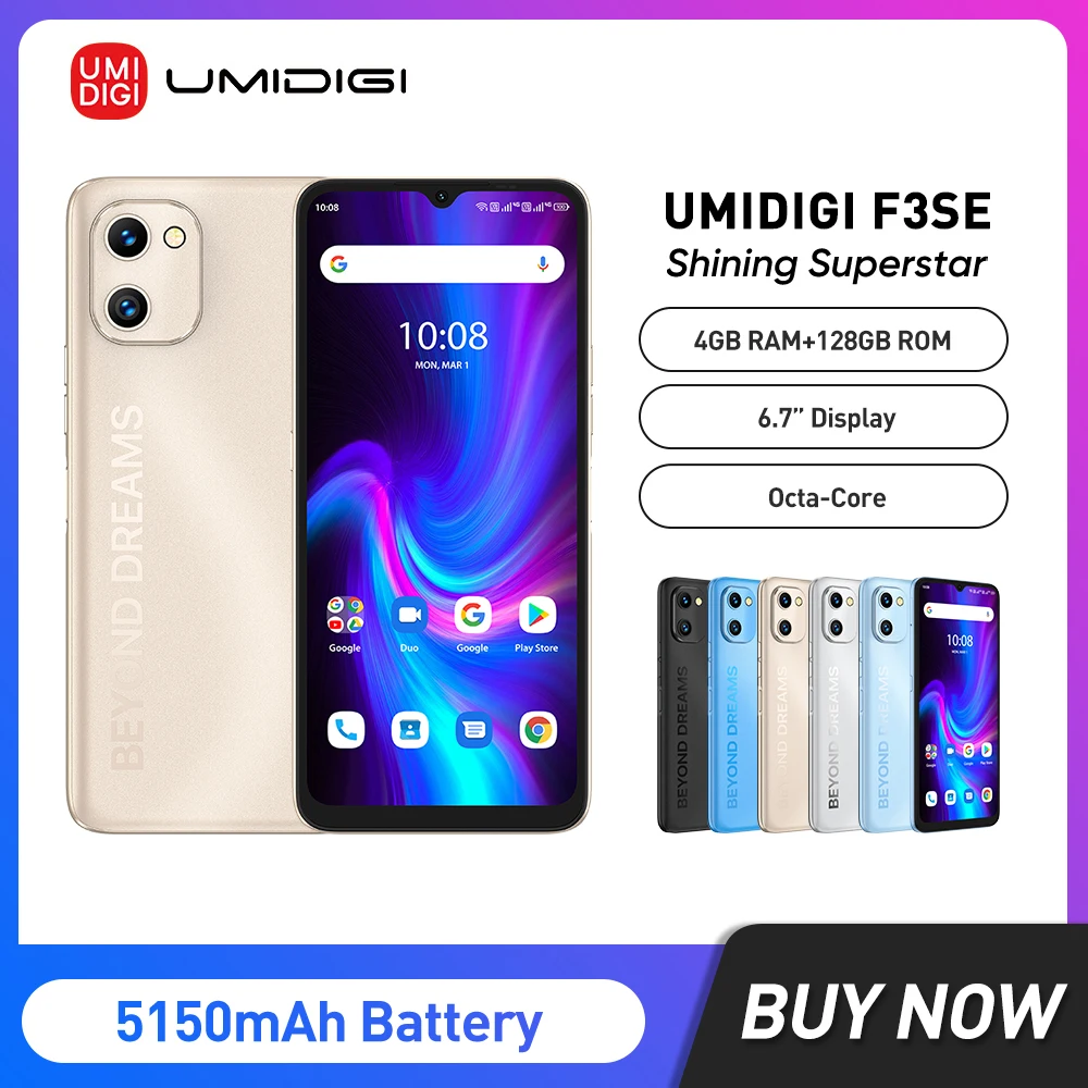 

UMIDIGI F3 SE Cellular Android 11 Smartphone 4GB 128GB 6.7" HD+ Display 16MP Camera Cellphone 5150mAh Battery Global Version