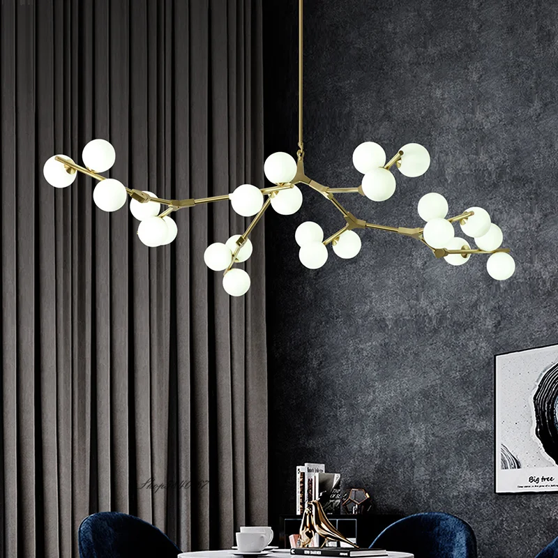 

Modo LED Chandelier Black Gold Branches Milky White Glass Ball Ceiling Chandeliers Living Dining Room Bedroom Lighting Lustre