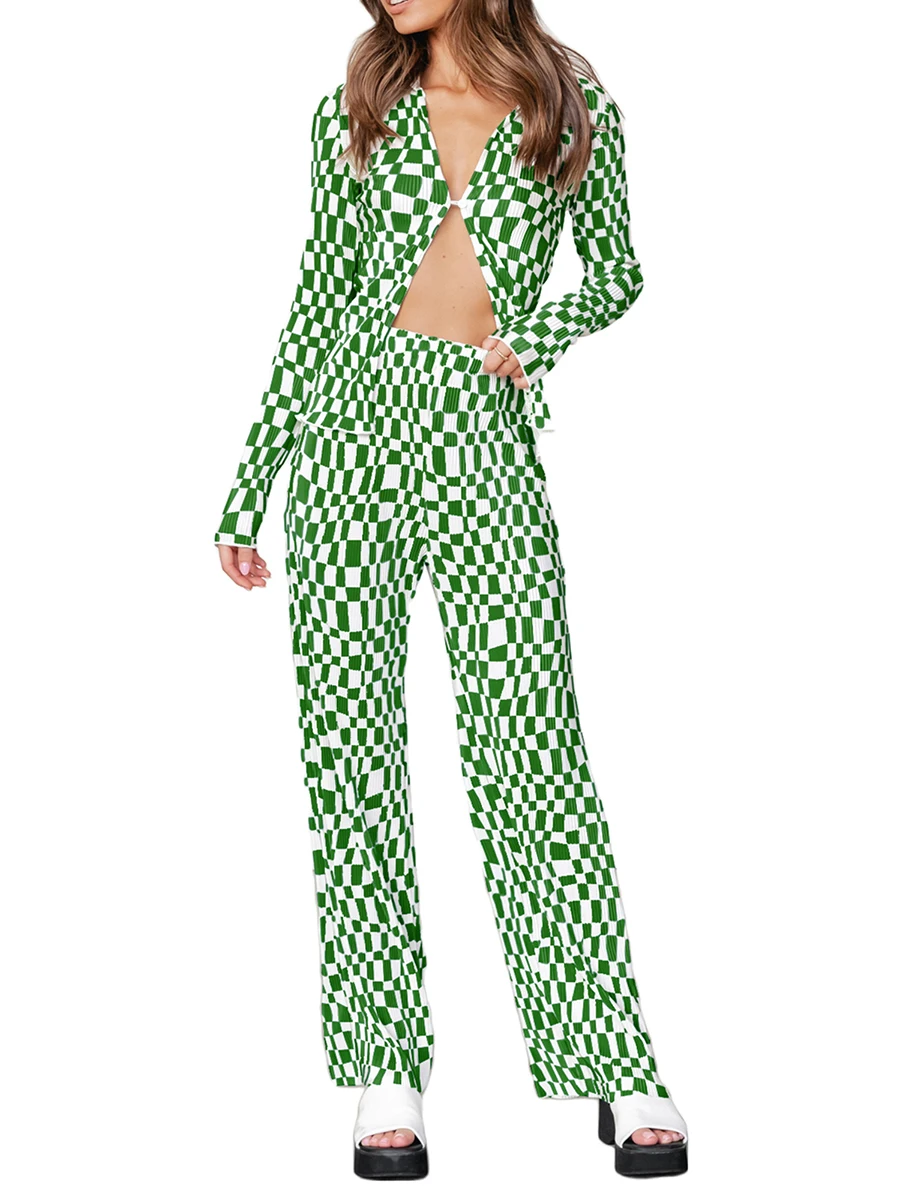 Sexy Plaid Suit Two Pieces Outfits Office Lady Long Sleeve Lapel Button Coat Suits Autumn Women Casual Wide Leg Trousers Sets
Sexy Plaid Suit Two Pieces Outfits Office Lady Long Sleeve Lapel Button Coat Suits Autumn Women Casual Wide Leg Trousers Sets