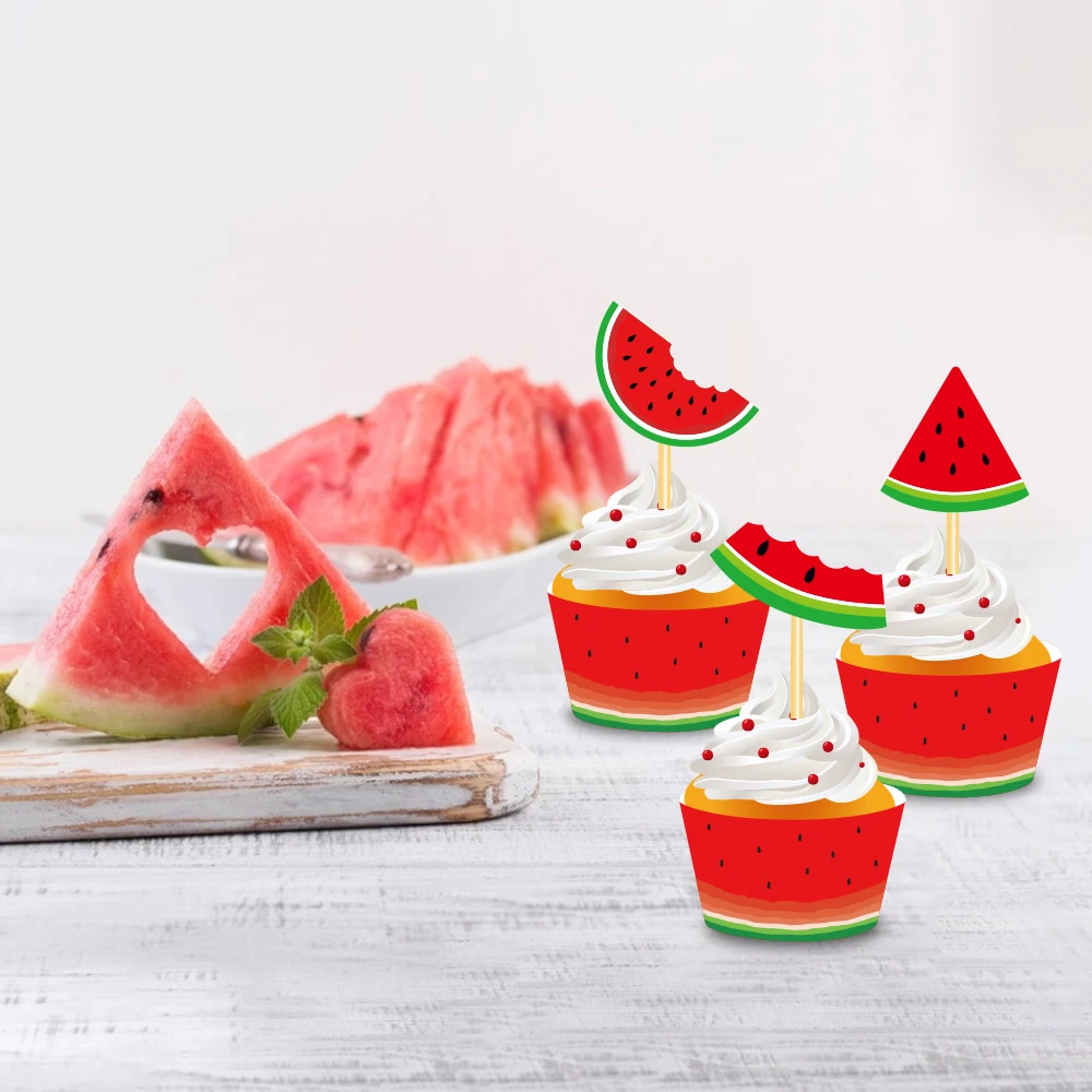 

20pcs/set Summer Fruit Watermelon First Birthday Party Paper Cake Toppers and Cupcake Wrappers Hawaii Party Cake Decorations
