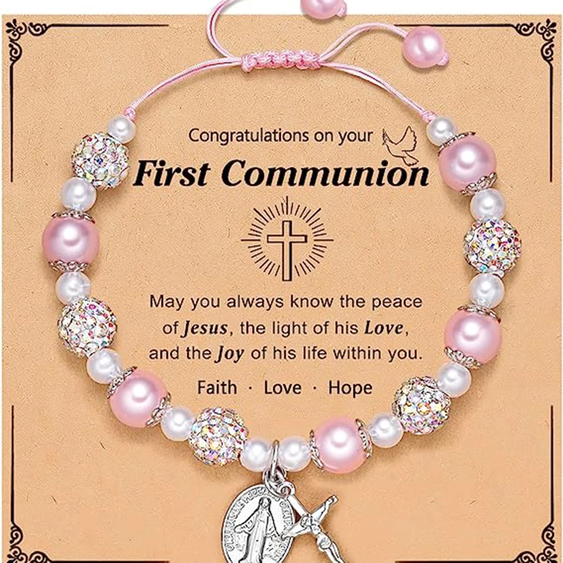 

CHRISTMAS THEM First Communion Bracelet Gifts for Girls Rosary Cross & Our Lady of Guadalupe Bracelet Virgin Mary Religious Jewe