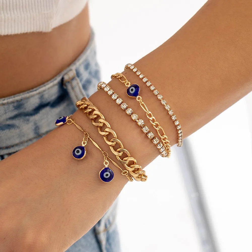 5Pcs/Set Evil Eye Pendant Bracelet for Women Fashion Crystal Chain Chunky Thick Chain Bracelet Set Grunge Jewelry 2022
5Pcs/Set Evil Eye Pendant Bracelet for Women Fashion Crystal Chain Chunky Thick Chain Bracelet Set Grunge Jewelry 2022